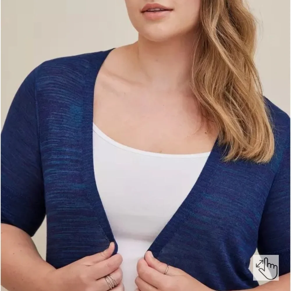 Torrid Space-Dye Duster V-Neck Button-Front Sweater Blue - Picture 6 of 16